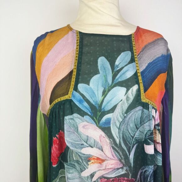 BL-nk Miranda Peasant Blouse Green Floral Boho Balloon Sleeve Medium Anthropolog - Picture 3 of 11